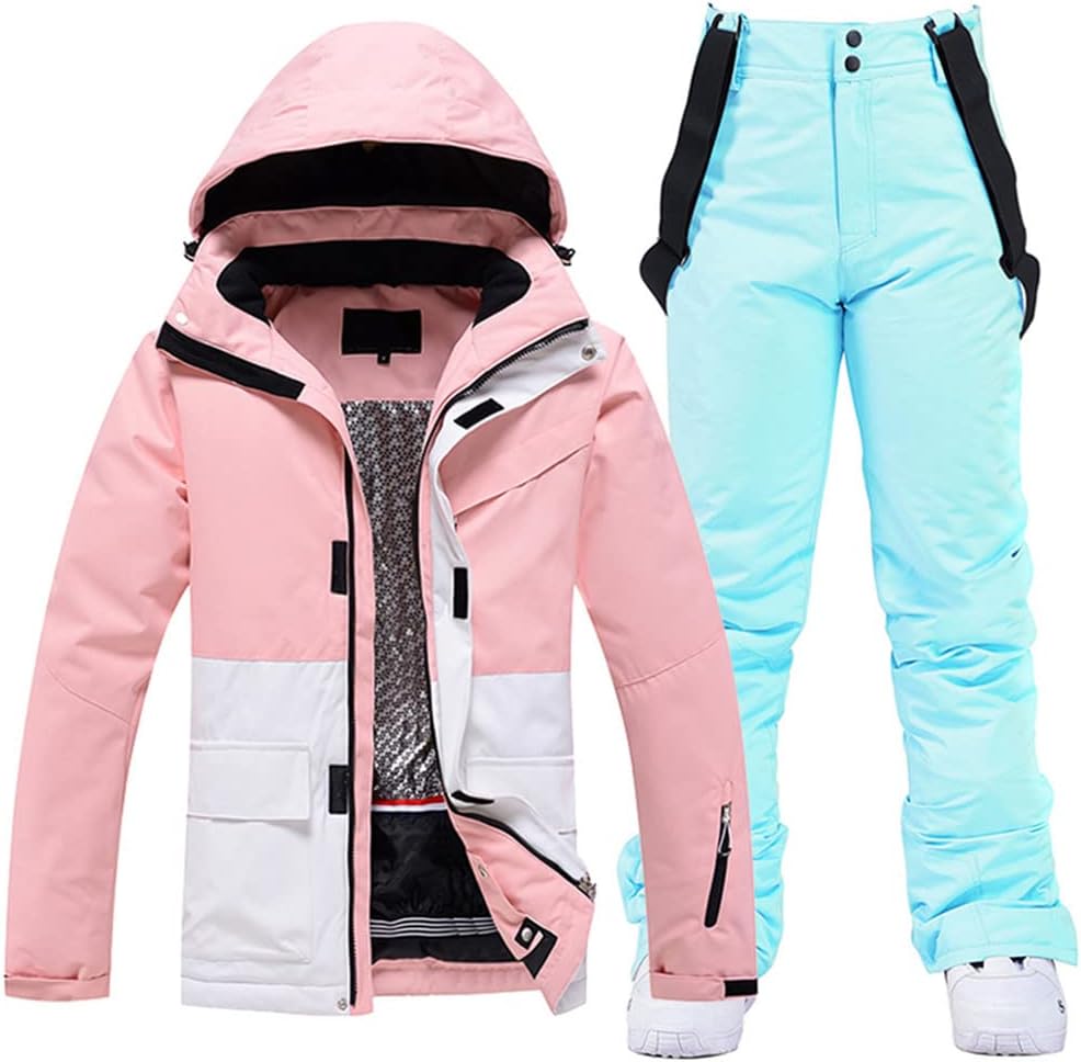 Haitpant Women's Winter Snow Suit Sets Snowboarding Skiing Waterproof Windproof Snow Coat Jackets and Strap Pants