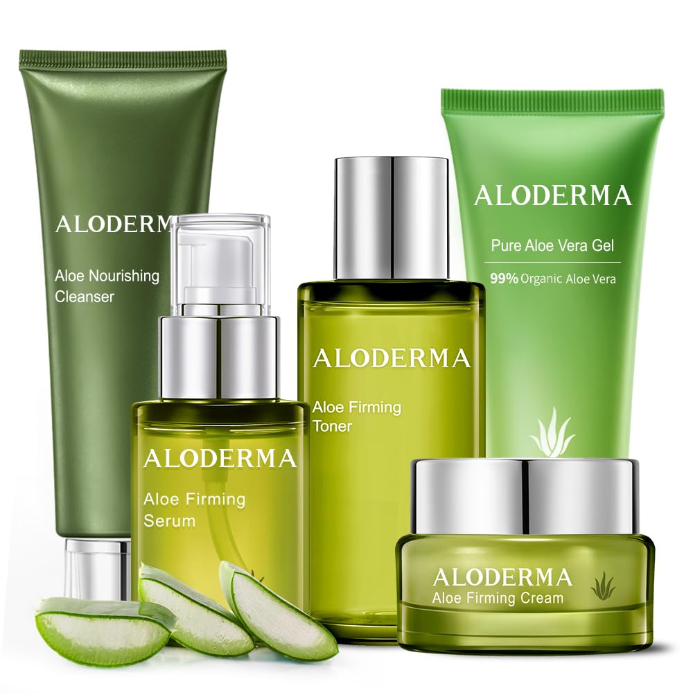 Aloderma Signature Aloe Firming & Rejuvenating Set - 5 Pieces - Gel, Cleanser, Toner, Serum, Cream