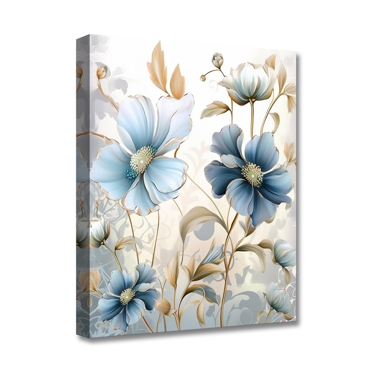 LZIMU Lotus Flower Wall Art Abstract Floral Canvas Prints Elegant Flowers Pictures Wall Decor Indigo Blue Flower Painting for Home Decoration (Floral-2, 30.00 x 45.00 cms) โ image 1