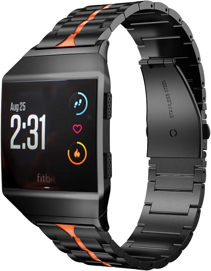 RABUZI Band Compatible for Fitbit Ionic Band,Stainless Steel Metal Enamel Process Adjustable Sport Wristband Replacement for Fitbit Ionic Smartwatch,Black+Blue Enamel Process