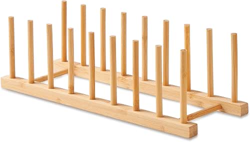 NOVAYEAH Bamboo Wooden Dish Rack-Plate Pot Lid Cutting Board Organizer