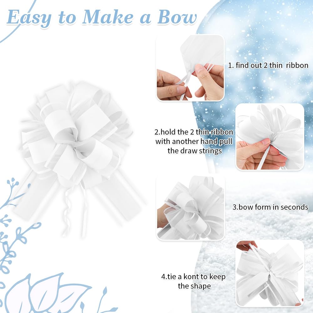 Grands Nœuds à Tirer Blancs 15cm Rubans Décoratifs pour Mariage Voiture Cadeaux
