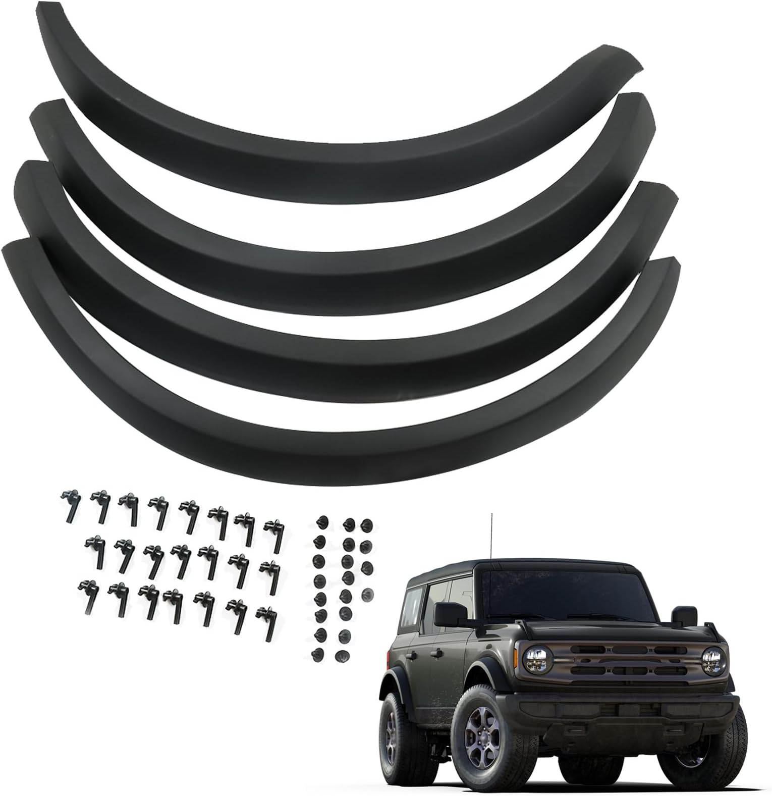 4Pcs Black Wheel Lip Arch Trim Flares 4inch Replacement for 2021-2023 Bronco M-9164-BFK M2DZ-16268-AA