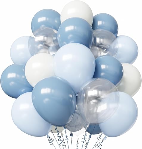 Dusty Blue Balloons, 50pcs 12 inch Light Blue and White Balloons