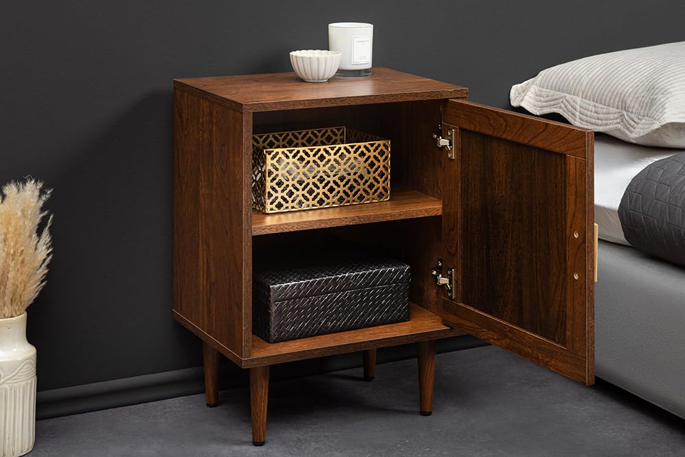 Riess Ambiente Retro Nachttisch Vienna - 60cm - braun - Wiener Geflecht Holzoptik