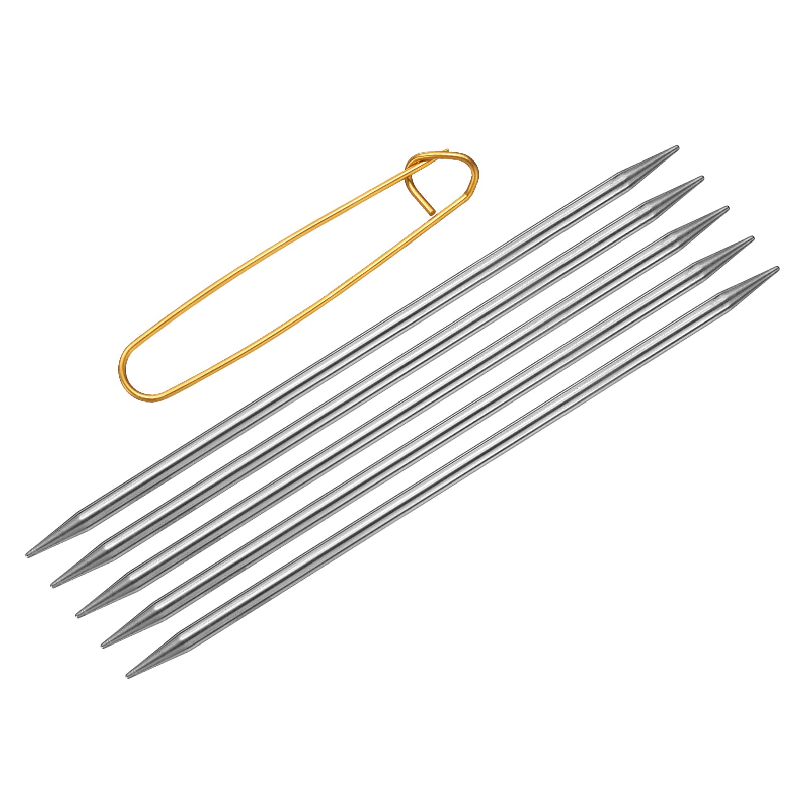 sourcing map 5Pcs US 10(6mm) Double Pointed Knitting Needle 7.87 Inches Length Stainless Steel Sweater Stitching Needles with Stitch Holder for Handmade Projects DIY Knitting