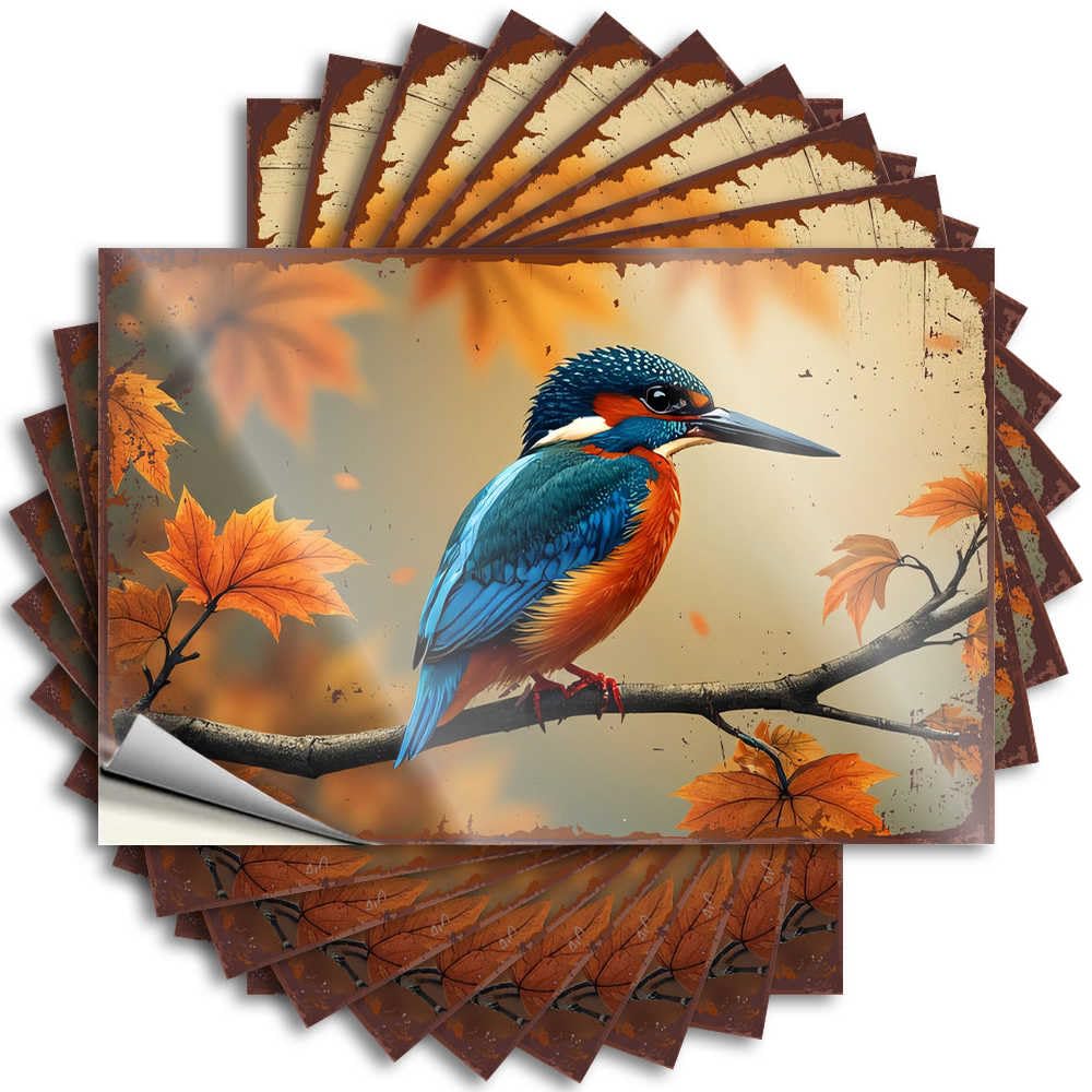 Sticker - Crazy Bumper Autumnal Kingfisher Perched Amidst Falling Leaves for Girls Home Decor(8X12CM)