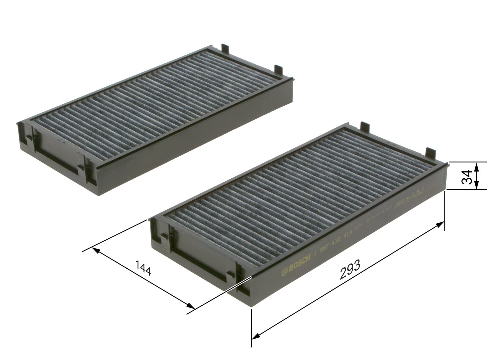 Bosch Filtro Abitacolo ai Carboni Attivi R2419, Filtro di Ricambio - Contro cattivi odori, polline e polvere per un'aria più pulita all'interno del veicolo - 2 Filtri