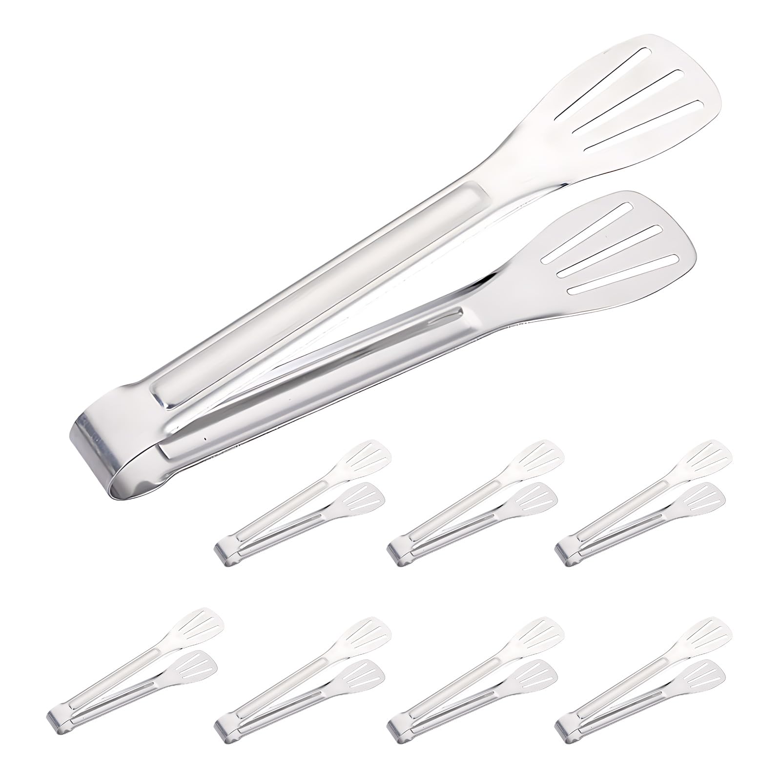 8 Pack Serving Tongs, 9 Inch Cooking Tongs for Kitchen, Stainless Steel Buffet Tong, Multifunctional Food Tong for BBQ, Salad, Cake, Pasta, Birthday, Wedding, Party, Candy Bar
