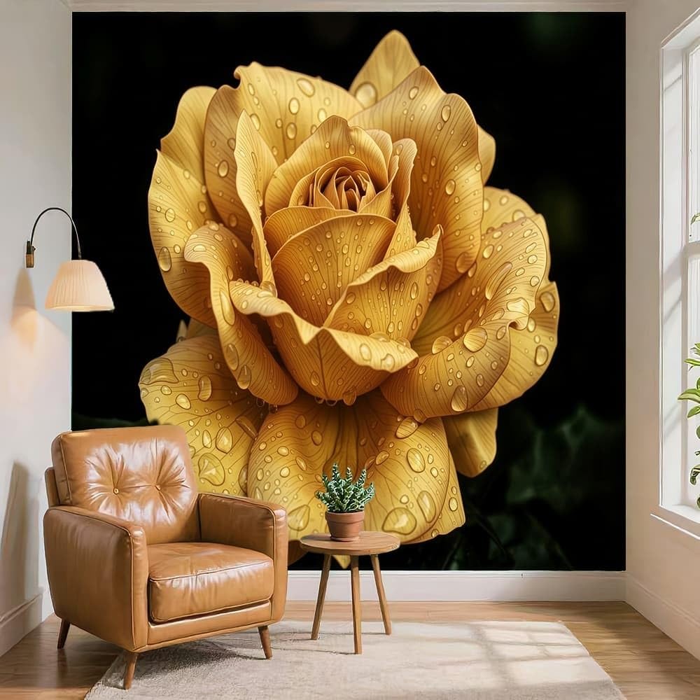 Carta da parati 450x315 cm Romantica Fantasia Floreale a Rose Fotomurali in TNT Murale alla moda Decorazione da Muro Oro Poster Gigante Design Carta per pareti Camera da Letto
