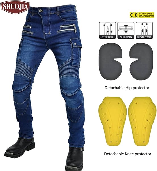 SHUOJIA Pantalons de Moto en Denim avec Protection Renforcée pour Hommes et Femmes - Jeans de Course - 3