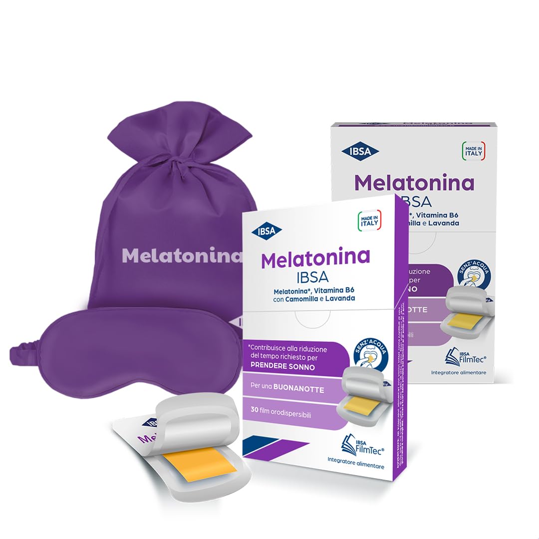Melatonina IBSA - 60 Film Orodispersibili + Mascherina da Notte | Integratore alimentare a base di Melatonina, che contribuisce a ridurre il tempo necessario a prendere sonno, con Vitamina B6