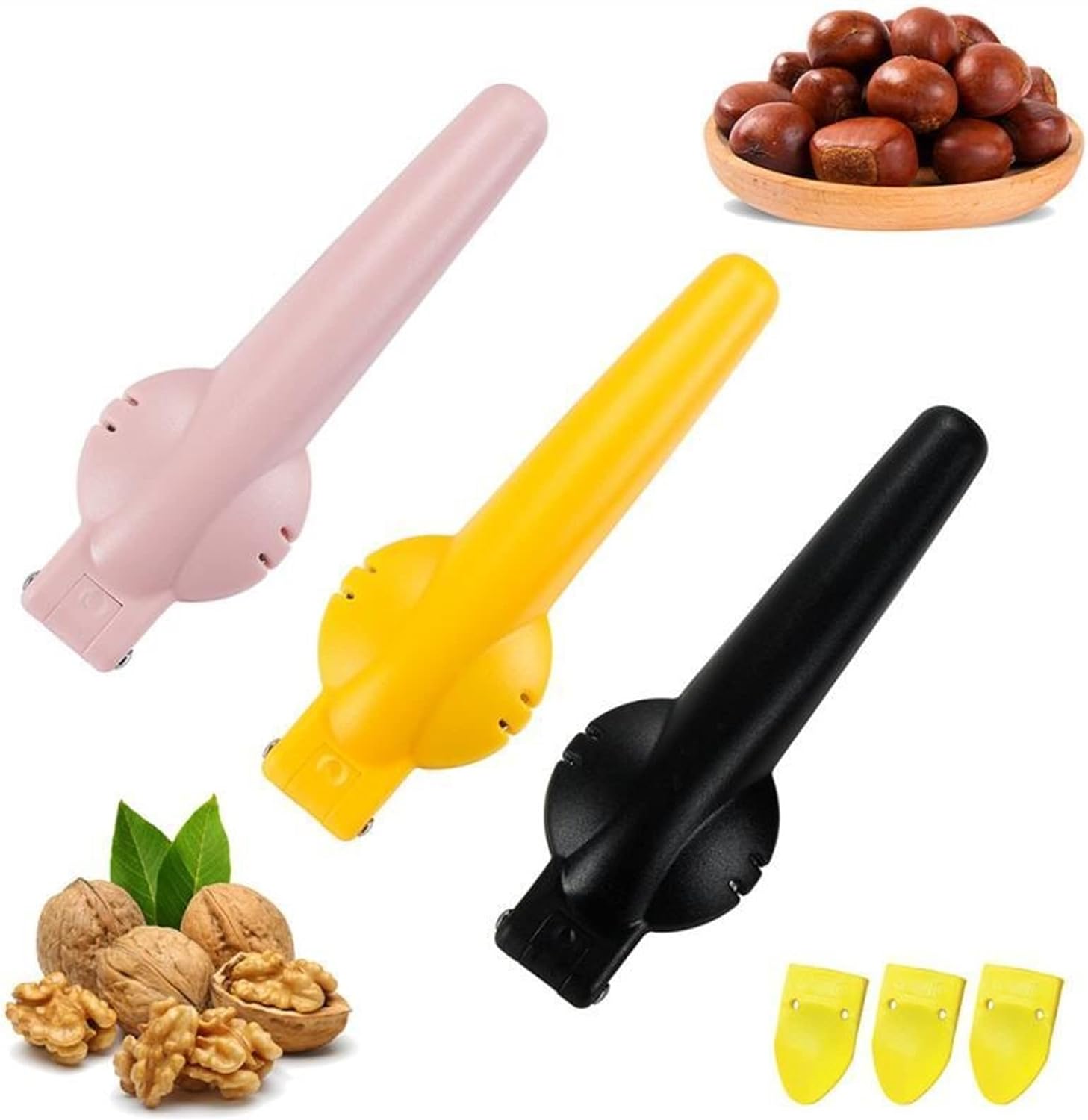 Nut Cracker Nut Cracker Chestnut 2 in 1 Multifunctional Fast Chestnut Clamp Walnut Tongs Chestnut Metal Nutcracker (Color : Black) (Pink)