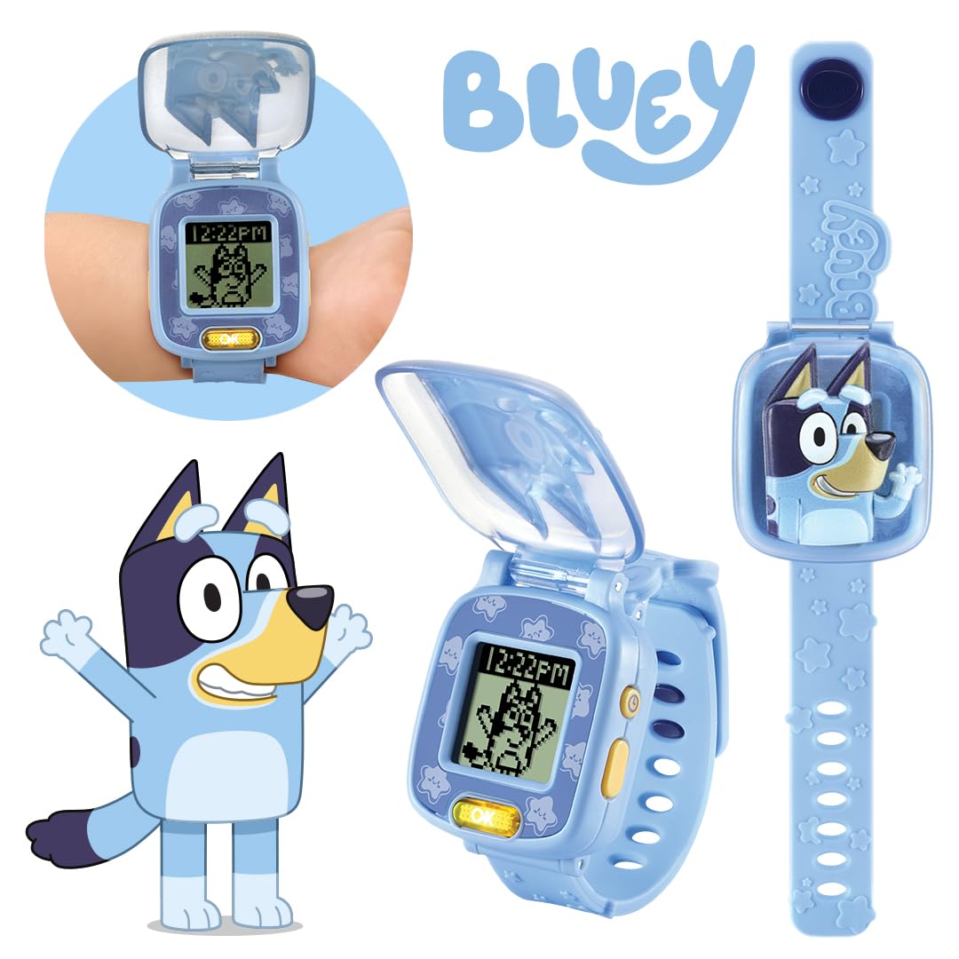 VTech - Cyfrowy zegarek edukacyjny Bluey, wielofunkcyjny, gry, alarm, stoper, zabawka dla dzieci w wieku +3 lat, wersja ESP