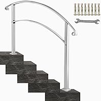Vista 12 de Happybuy Pasamanos para escalones al aire libre, barandilla de escalera para exteriores de 1 o 3 escalones, pasamanos de hierro forjado negro