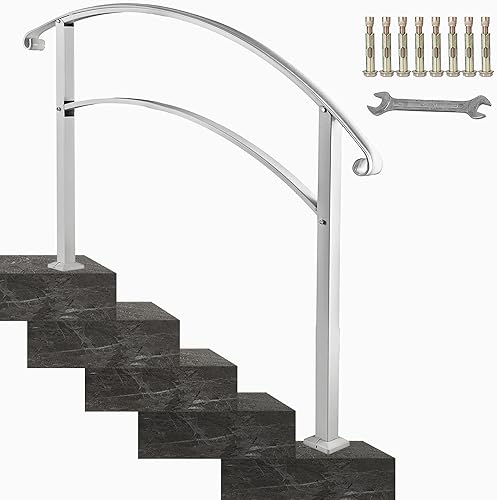 Miniatura 12 de Happybuy Pasamanos para escalones al aire libre, barandilla de escalera para exteriores de 1 o 3 escalones, pasamanos de hierro forjado negro