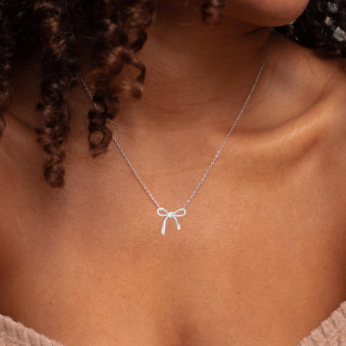 Bow Necklace for Women Silver Necklace Gold Necklace Cute Small Tiny Bow Pendant Choker Chain Necklace Trendy Necklaces for Women Gold SilverJewelry Gift image 3