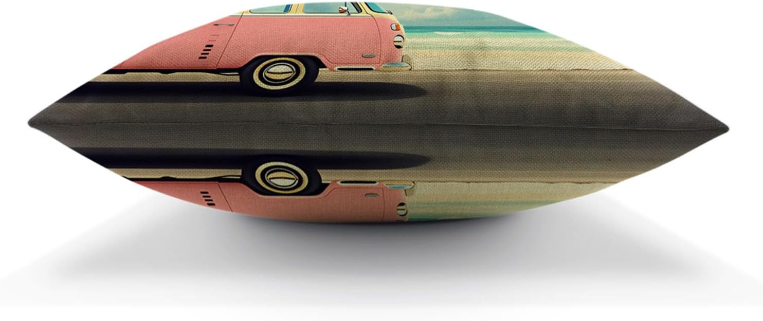 Vintage Car Pillows Covers Tropical Ocean Beach Palms Car Surfboard Decorative Throw Pillow Cushion Cases Accent Pillow Covers for Sofa Bed Car Couch 18"X18" image 5