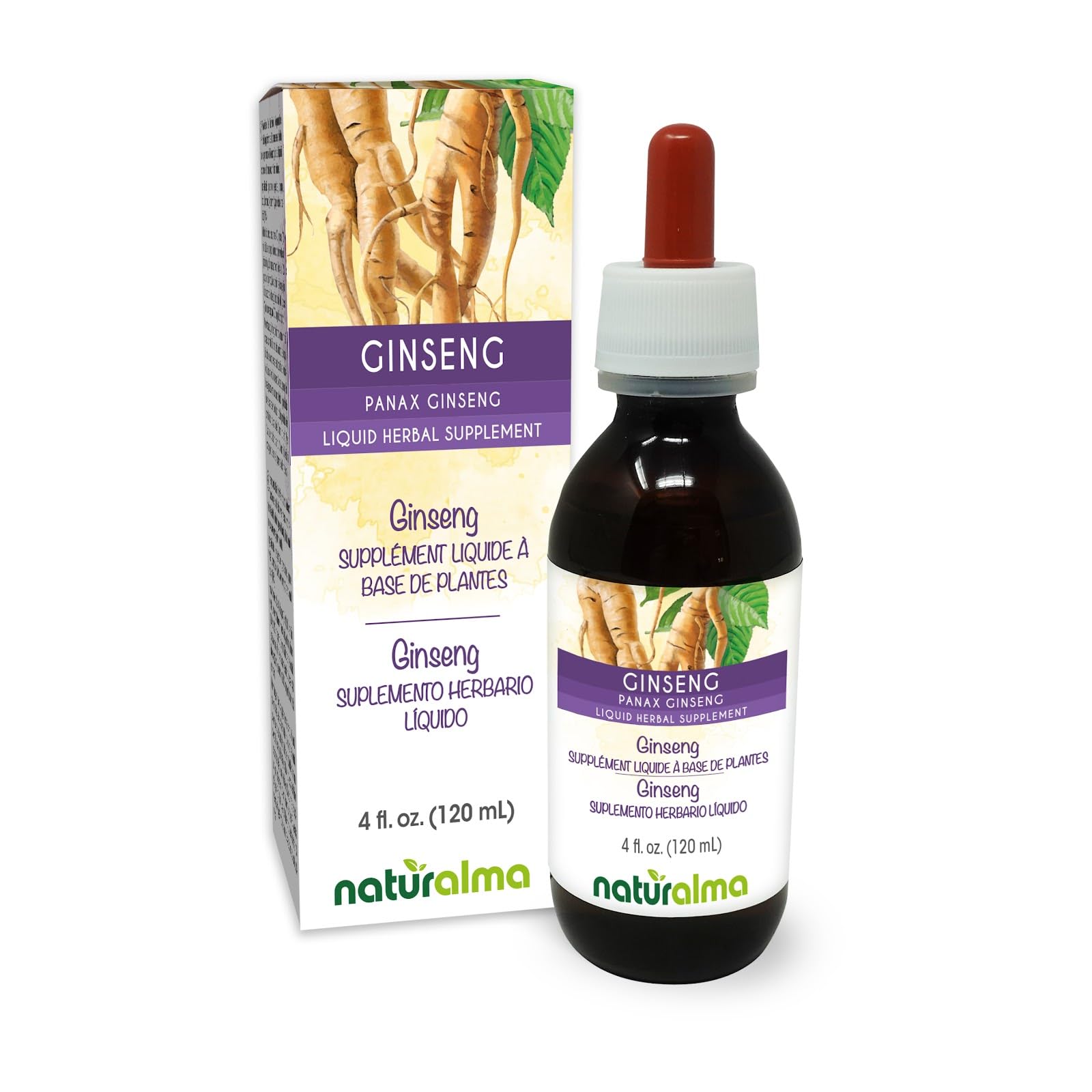 Naturalma Ginseng (Panax Ginseng) Root Alcohol-Free Tincture - 4 fl oz Liquid Extract in Drops - Herbal Supplement - Vegan 4 Fl Oz (Pack of 1)