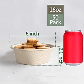 Homestockplus Small Disposable Paper Bowls - Heavy Duty 16 Oz Disposable Bowls - Made from Natural Bagasse Biodegradable Bowl for Cereal, Rice, French Fries [50 Pack]