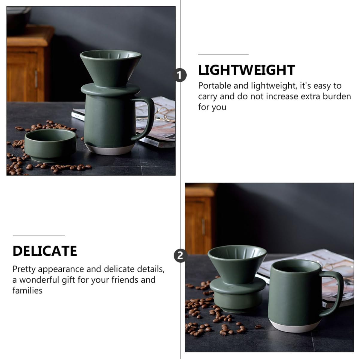 Taza de Filtro de Café de Cerámica Verde para Vertido Manual