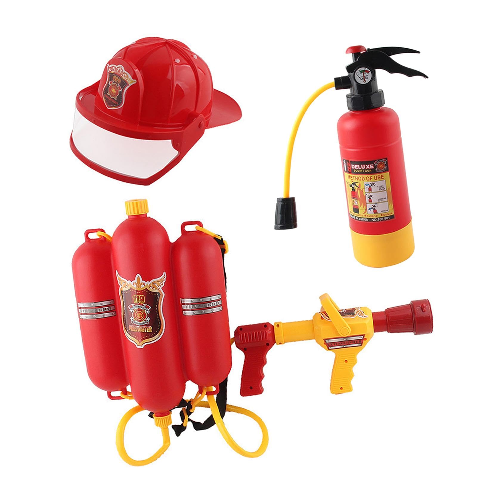 Sharplace Firefighter Water Spray Toy Set Playset Gifts for Boys Summer Firefighter Backpack Water Toy Firemen Cosplay Props for Pool, 3pcs