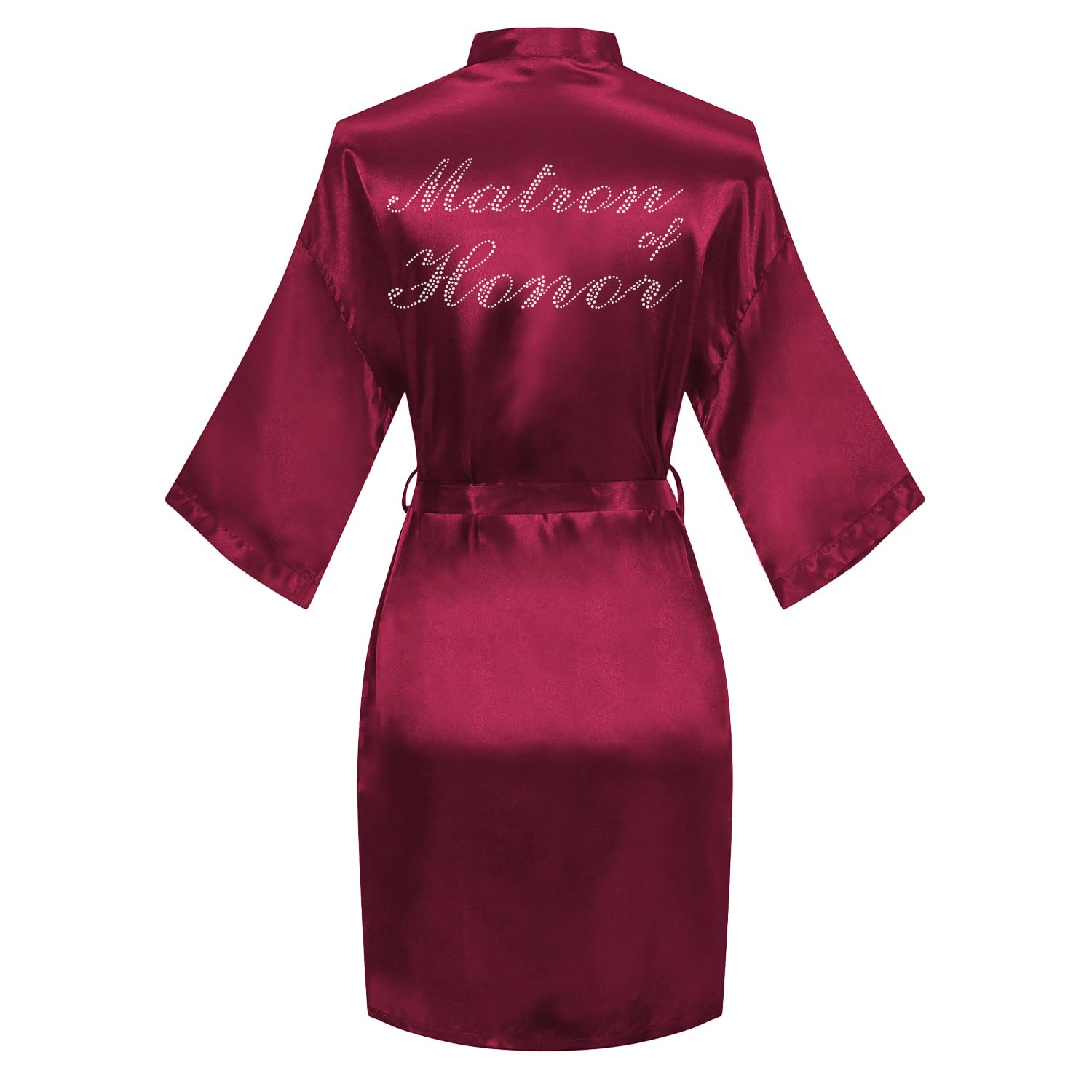 Women's Satin Robe Bride Bridesmaid Short Kimono Robes with Silver Rhinestones for Wedding Party Getting Ready