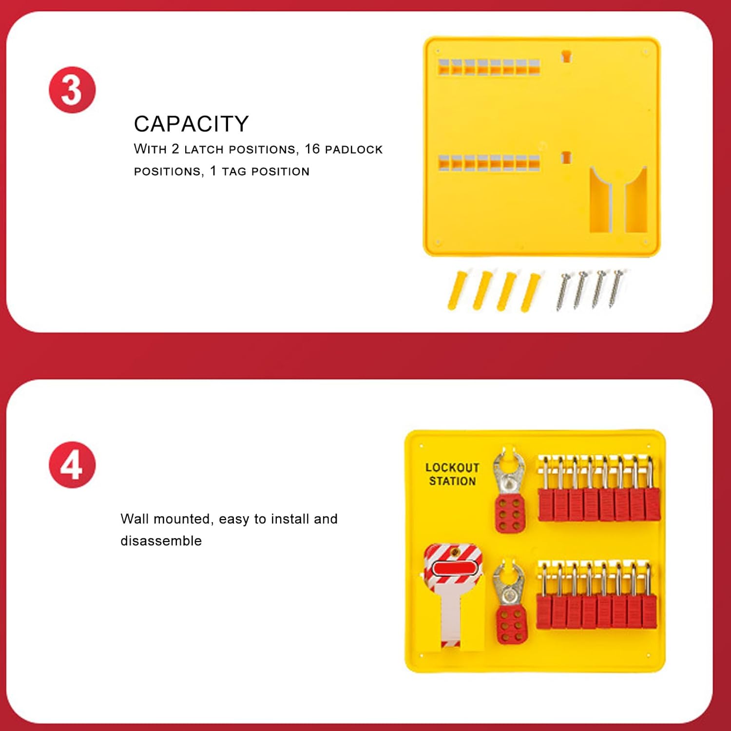 Safety Lockout Station Wall Mounted Power Isolation Engineering Plastic Lock Management Station with 16 Padlock Positions 2 Lap Locks 1 Tag for Industrial Safety Factories