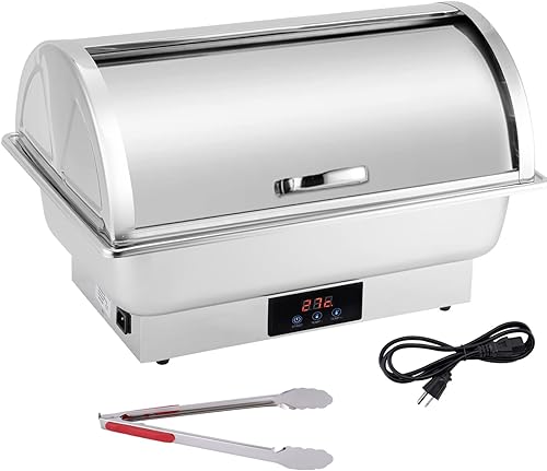 Juego de 2 sartenes eléctricas, platos de cocina con tapa enrollable, bandeja de calentamiento de temperatura, calentador de alimentos de acero