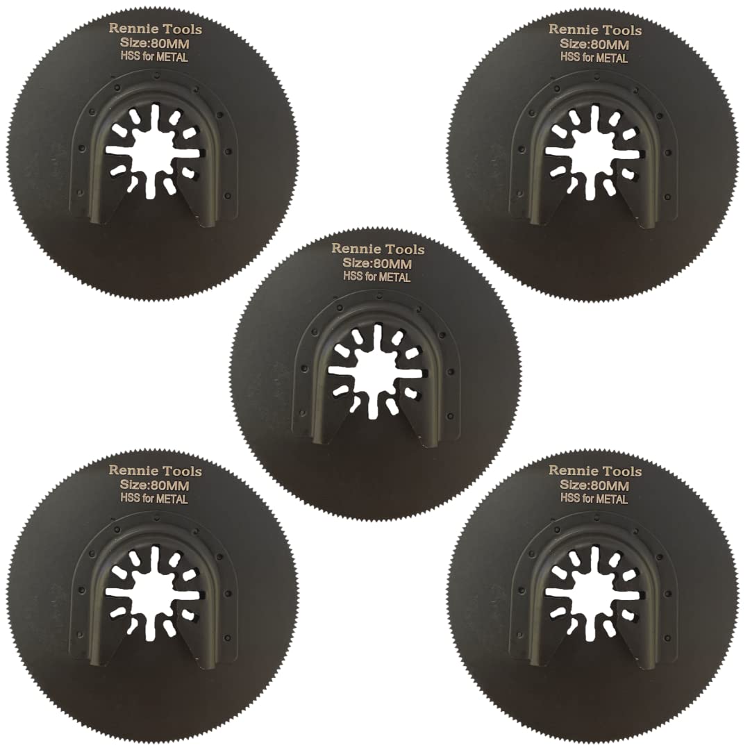 Rennie Tool Company Black Pack Of 5 X 80Mm Round Oscillating Multi Tool Blades/Wood Cutter Saw Blades Set Compatible With Dremel Fein Multimaster Makita Stanley Worx Dewalt Multi Tool Etc Oscillating Multitool Blade