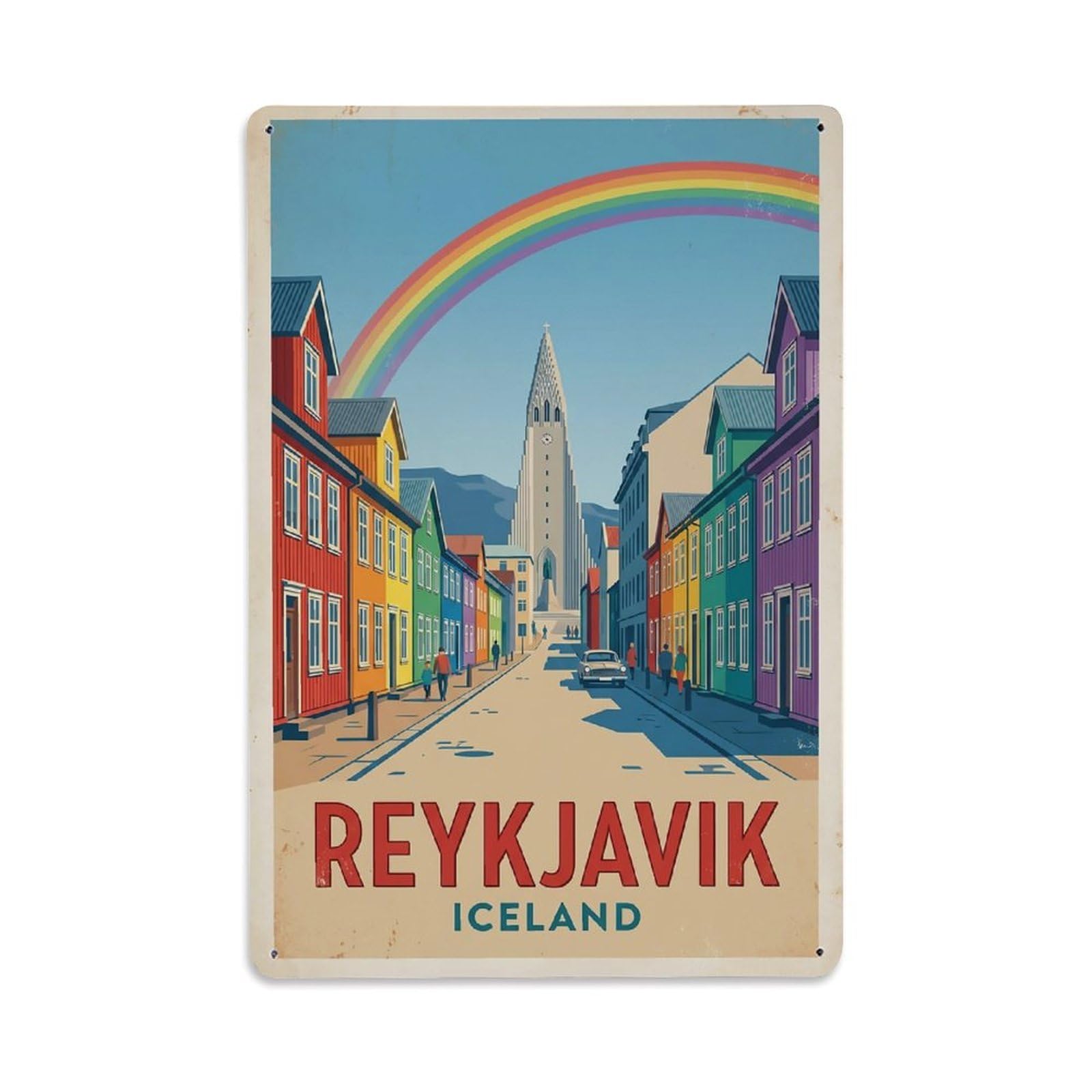 Vintage Travel Reykjavik Iceland Rainbow Metal Tin Sign