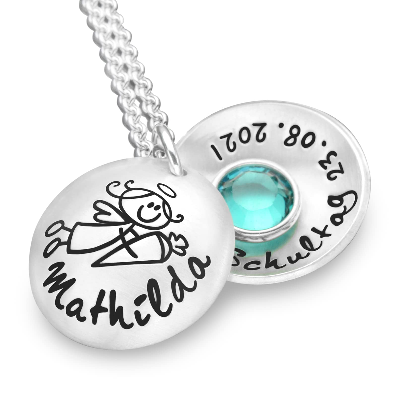 Kette Einschulung Schulanfang Geschenk Mädchen ERSTER SCHULTAG 925 Silber Gravur Schultüte 1. Klasse Engel Schutzengel