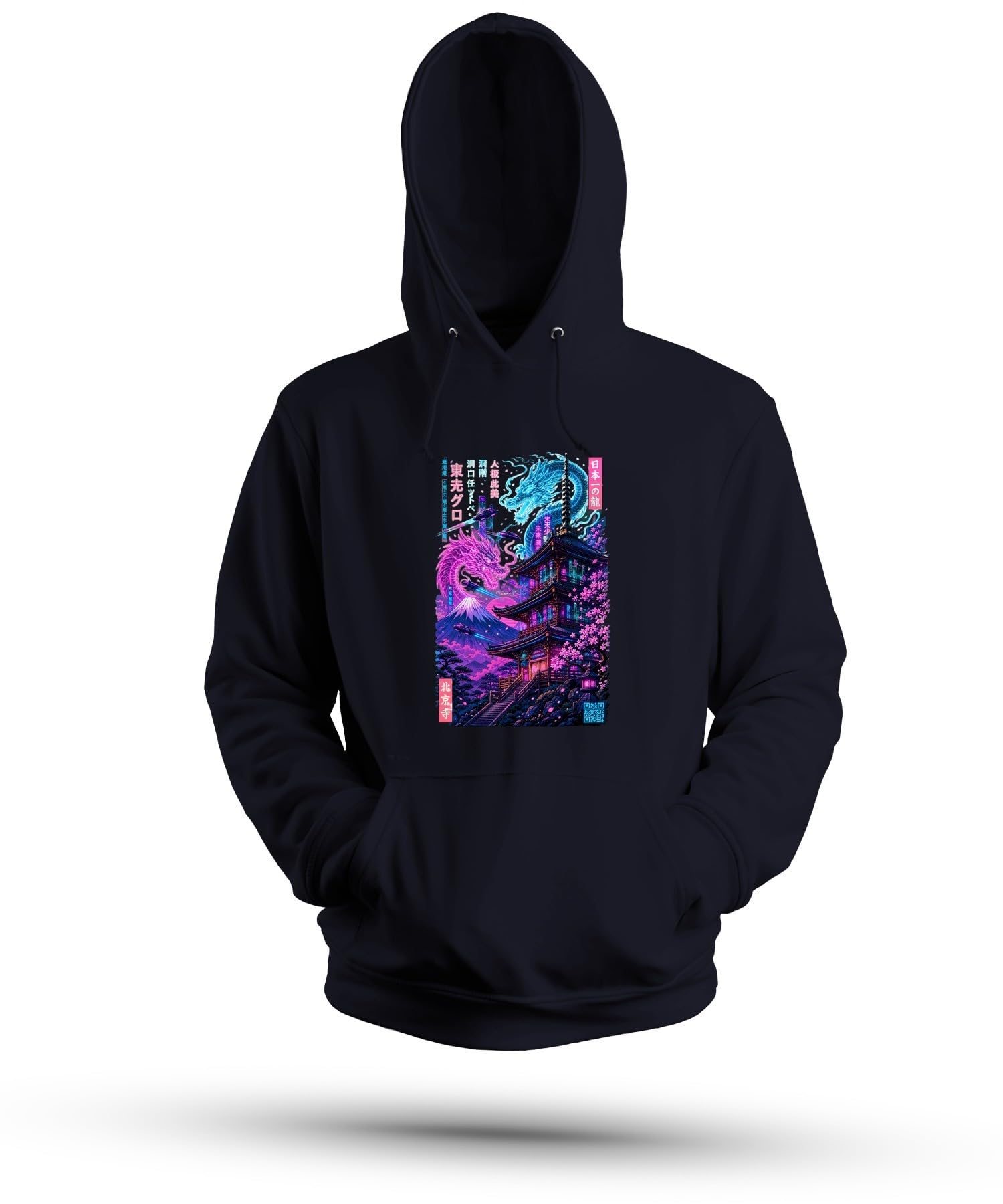 Japan Cyberpunk Dragon Pagoda Y2K - Felpa con cappuccio | Synthwave Vaporwave Anime Manga Sci-Fi Future Temple Tokyo Kyoto Gaming Otaku Aesthetic