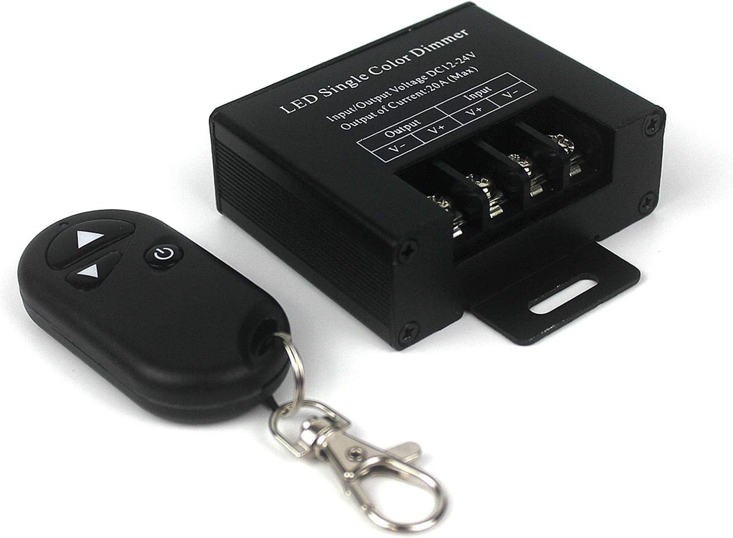 Ytian LED Dimmer Wireless RF Remote Control Dimmer for SMD 5050 3528 Single Color LED Strip Light - DC 12V-24V 20A Metal Housing Black