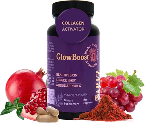 Sarez GlowBoost - Activador de colágeno MSM, sílice de bambú, astaxantina, granada, biotina y semilla de uva, apoya la elasticidad de la piel,