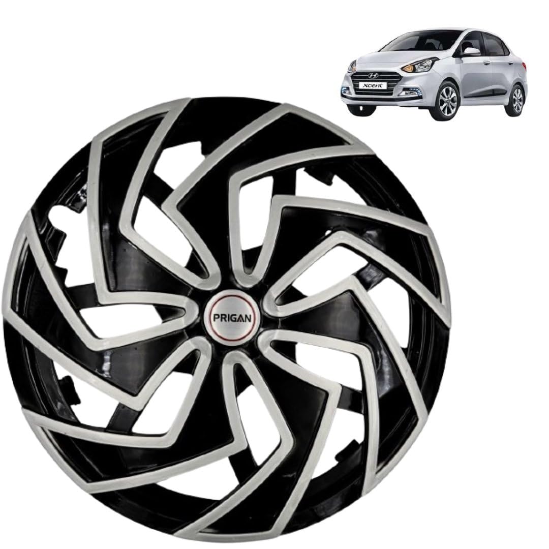 Prigan Wheel Cover for Hyundai XCENT 14 Inch Black Silver Wheel Cap (Available in 13,14 Inch) (Set of 4 Pcs) (Press Fitting) Model- Spider BS-14