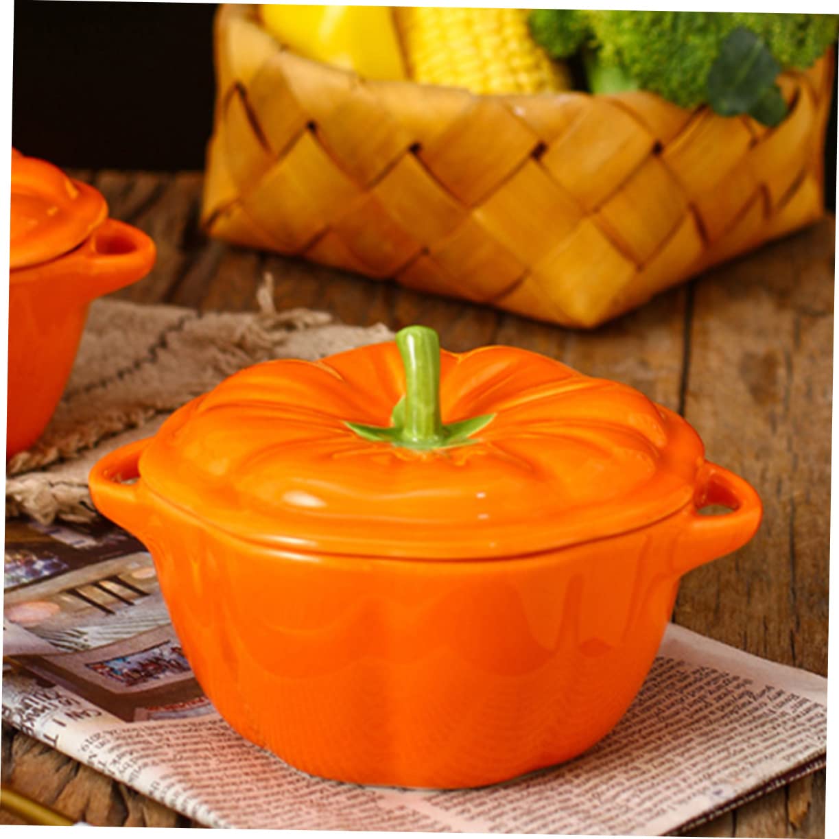TOPBATHY 3 piezas Tazón de Cerámica con Diseño de Calabaza Resistente al Horno y Microondas para Estofar y Cocinar al Vapor Cuenco Versátil para Sopa y Postres Cocina