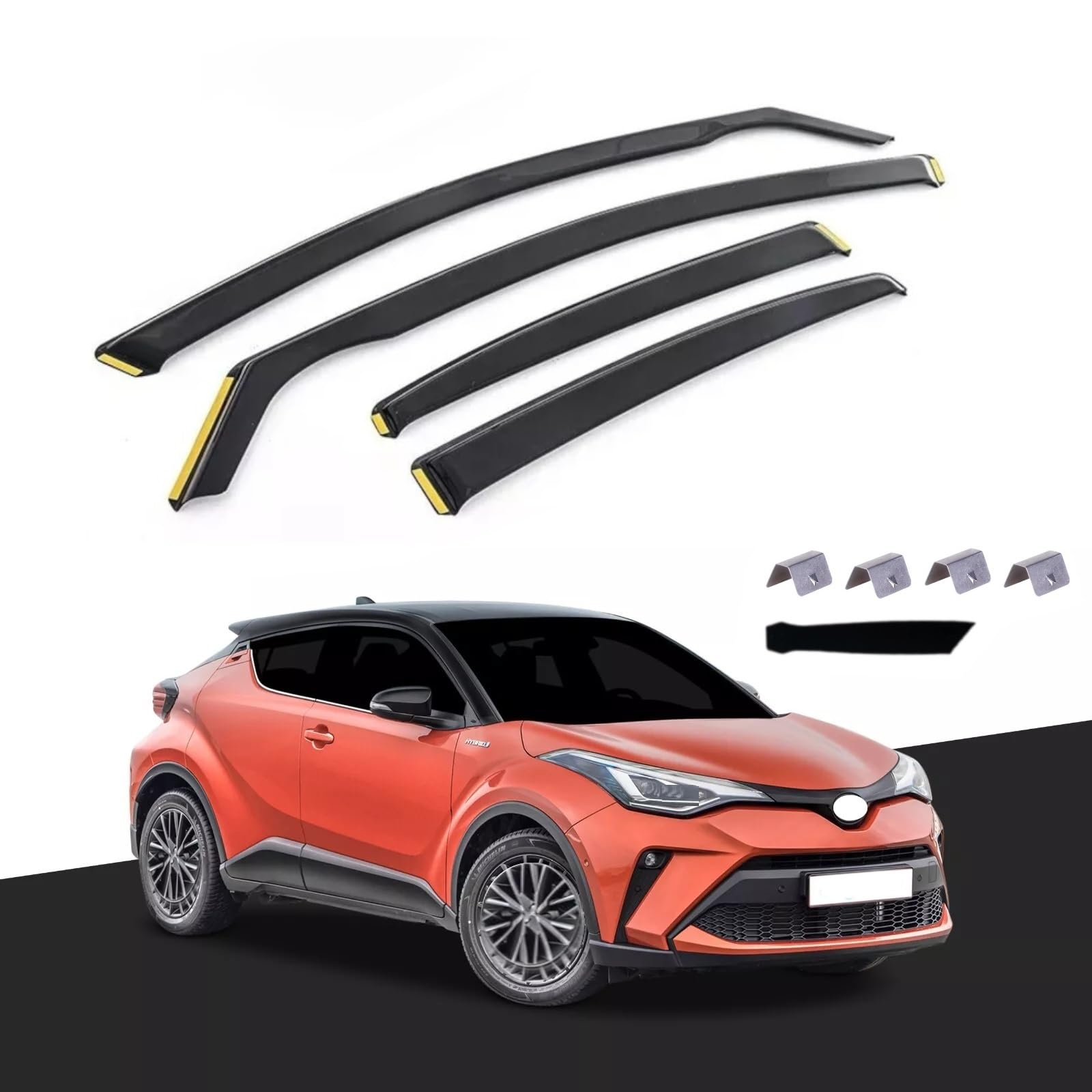 Kit 4 Deflettori Aria Nero Fumé Trasparento Antivento per Finestrini Laterali Anteriori e Posteriori Compatibile con Toyota CHR C-HR 2016-2024