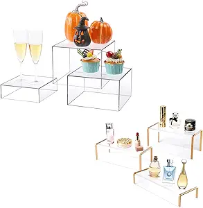 3 Pack Acrylic Riser Displaty Stand and 3 Pcs Cube Clear Acrylic Risers Display Box