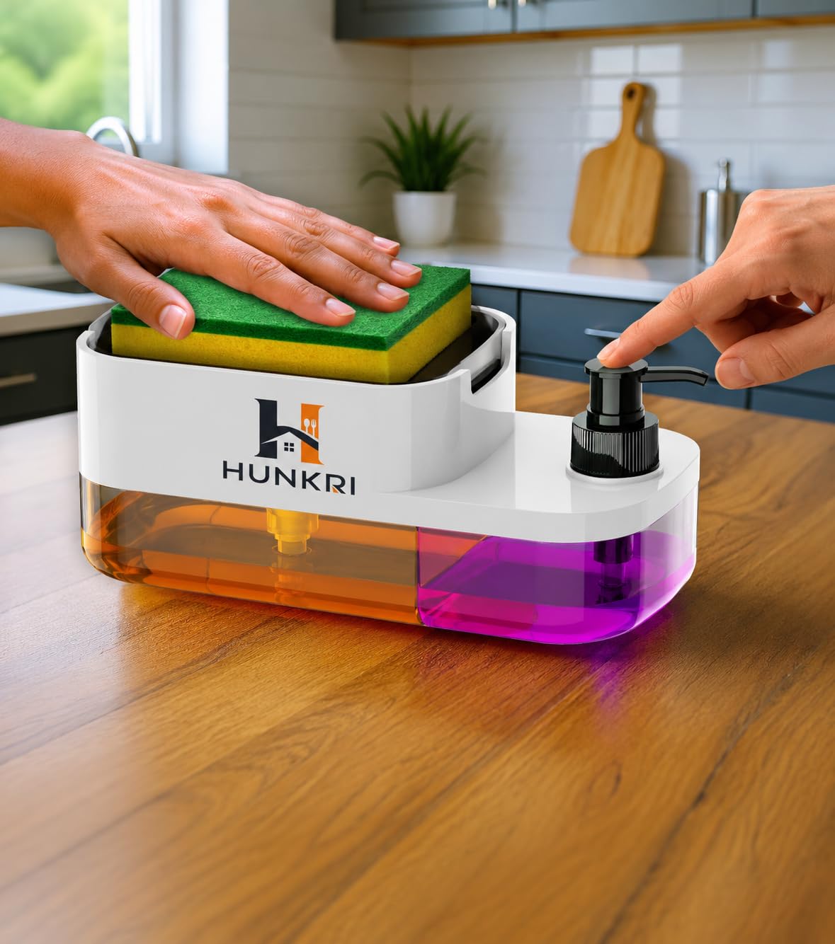 ABS Plastic 3 in 1 Soap Pump Dispenser Dish Soap Liquid Dispenser Sponge Holder Dish Soap Pump Dispenser for Kitchen Sink Countertop Kitchen Bathroom (Multi-Color) (Multicolour)-picture-32