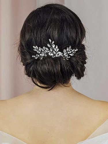 Miniatura 6 de Unicra Horquillas para el cabello de novia de cristal para boda, pieza de pelo plateado con diamantes de imitación, accesorios para el cabello para