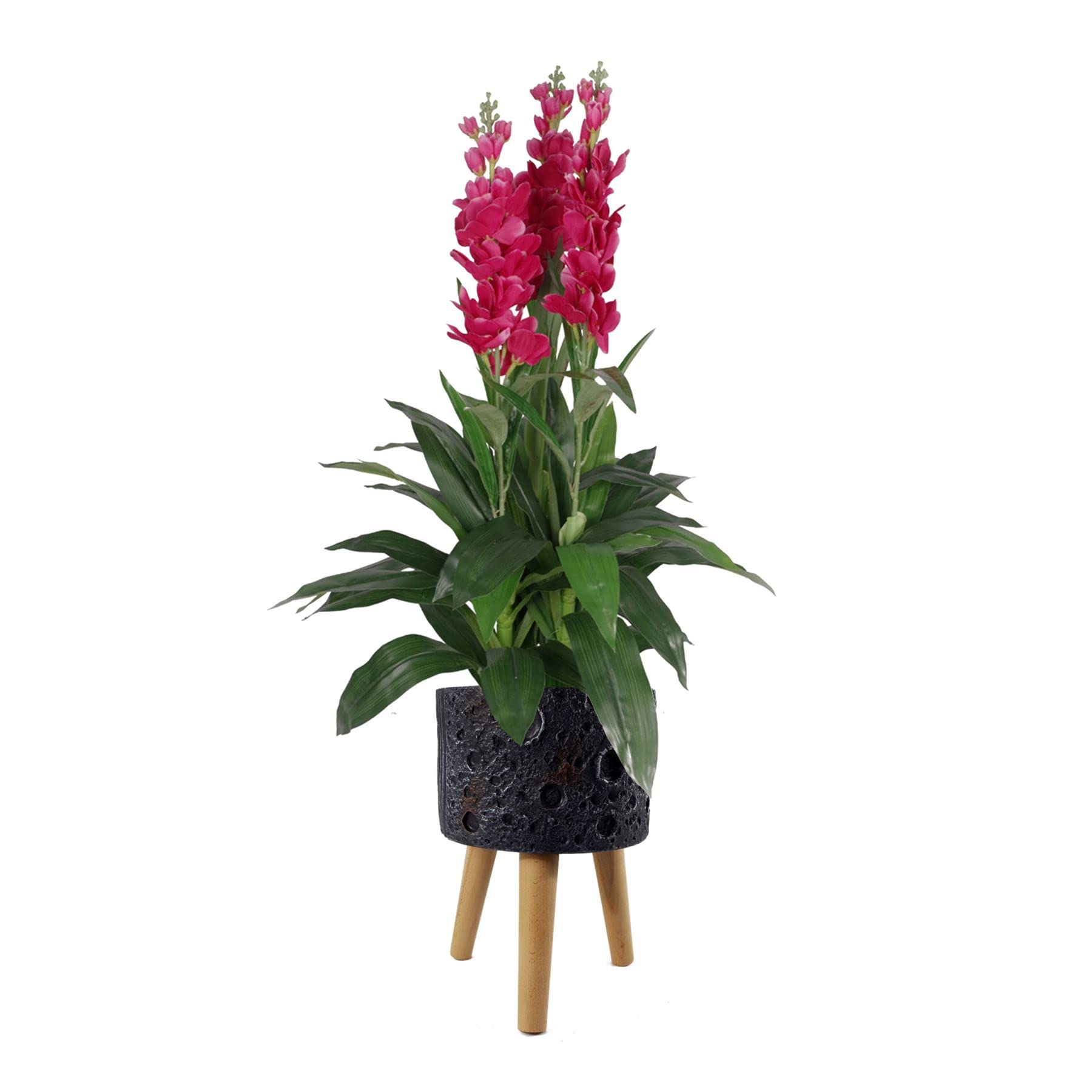 Moon Black Planter with Stand - Fibreglass Composite - 24x24x35cm