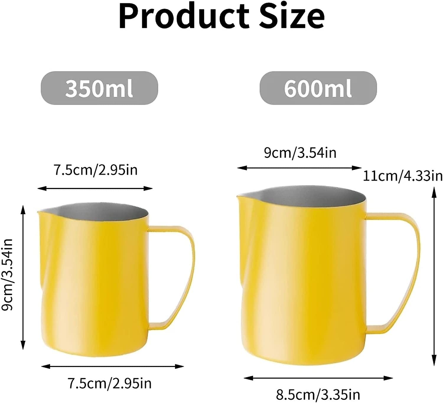 Dzbanek do spieniania mleka, 350/600 ml, kubek, Espresso, para, kawa, Barista, Latte, Cappuccino, dzbanek(Yellow)