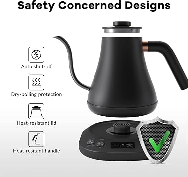 Mecity Electric Kettle Gooseneck Pour Over Kettle 1F Temperature Control Quick Heating Water Boiler for Coffee & Tea & Formula Auto Shut Off Tea Kettle 1200 Watt, 0.8L, Matt Black, Barista Edition
