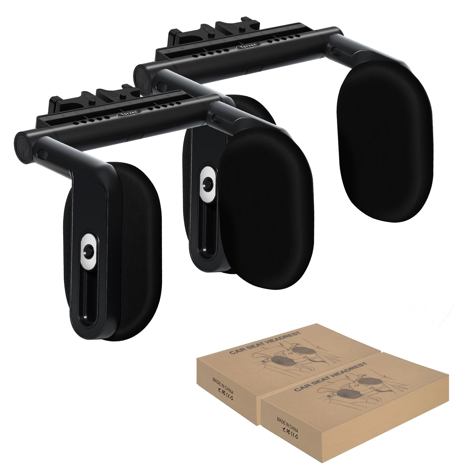 Torven Poggiatesta Auto Bambini & Adulti | Poggia Testa Girevole 360° 2025 | Cuscino Memory Foam | Meccanismo 3 Punti | Per Dormire in Macchina (Nero/confezione da 2)