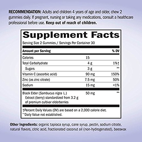 Nature's Way Sambucus Elderberry Gummies, Herbal Supplements With Vitamin C And Zinc, Gluten Free, Vegetarian, 60 Gummies (Packaging May Vary), Pack Of 2 #TOP2