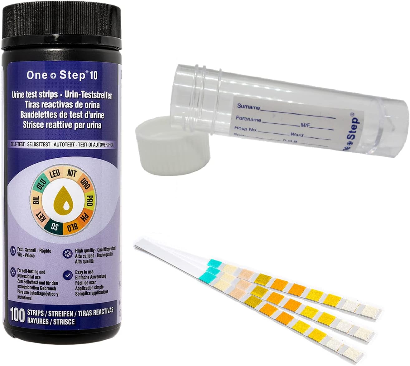1 Tub (100 Strips) - 10 Parameter Professional/GP Urinalysis Urine Test + Sample 30ml Bottle (pH/Glucose/Ketone/Liver & Kidney Infection)