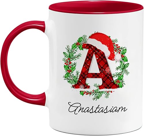 wowcugi Taza de café de Navidad personalizada con letra inicial monograma tazas de café de Navidad tazas de café de 11 onzas taza decorativa de