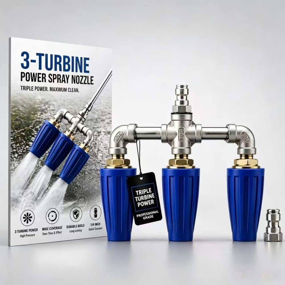 4000 PSI Triple Turbo Nozzle Pressure Washer,2026 Upgrade 3-in-1 Pressure Washer Nozzle Tips,360°Rotating Turbo Nozzles with 1/4" Quick Connector 2.5 Orifice for Power Washer (Blue)