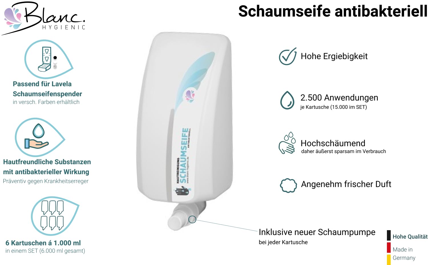 Lavela antibakterielle Schaumseife, 6 × 1 L